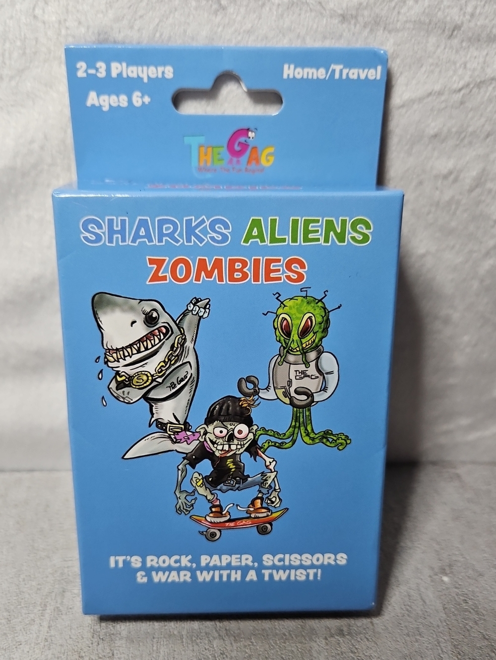 Sharks, aliens, zombies, card game of rock paper, scissors, war